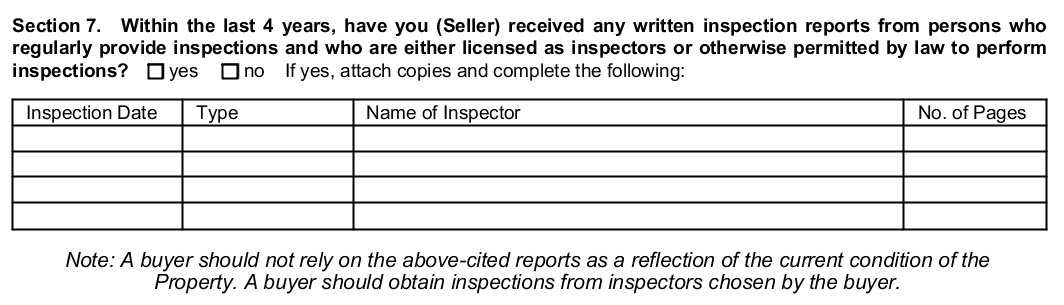 sellers disclosure of previous inspections